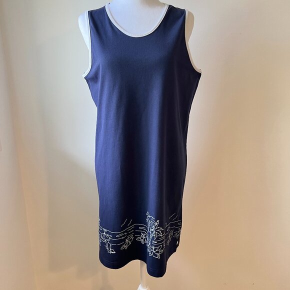 😎🌞Jessica Dress - Navy Blue Sleeveless with White Beach Print | Vacation Ready - Picture 1 of 12